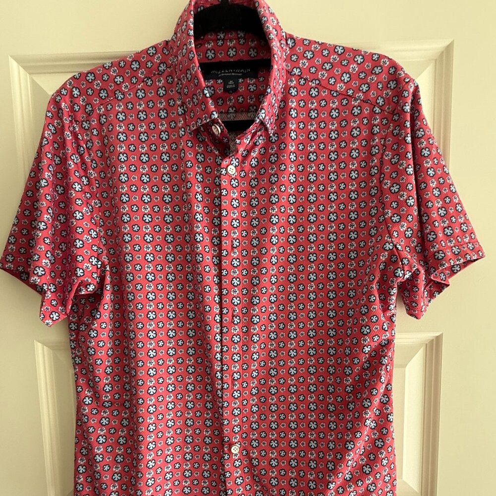 Mizzen+Main Halyard Dress Shirt - Red Floral Print, Medium, Trim No-Tuck